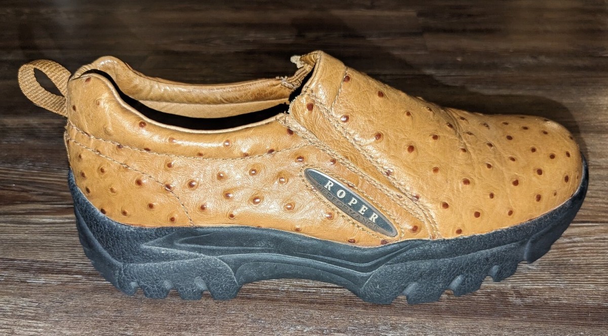 Size 7 Men’s Roper Performance Faux Ostrich Slip on Shoes Roper Ostrich Print Leather Slip-On Shoes | Boot Barn main image 3