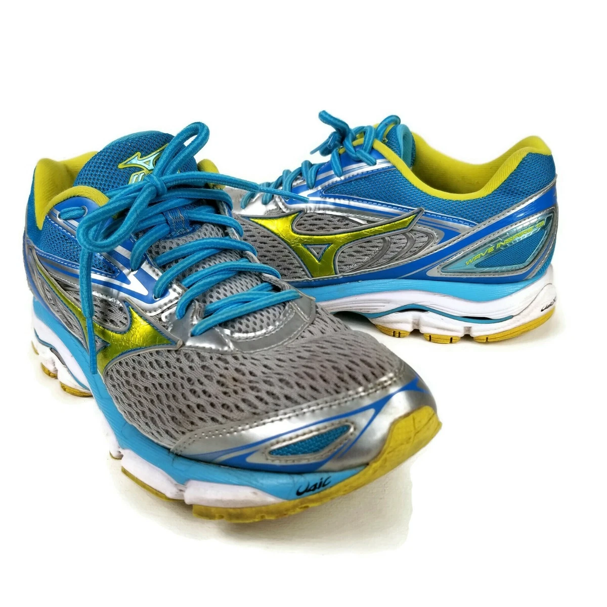 Mizuno Wave Inspire 13 Gray Aqua Yellow Running Training Shoes
