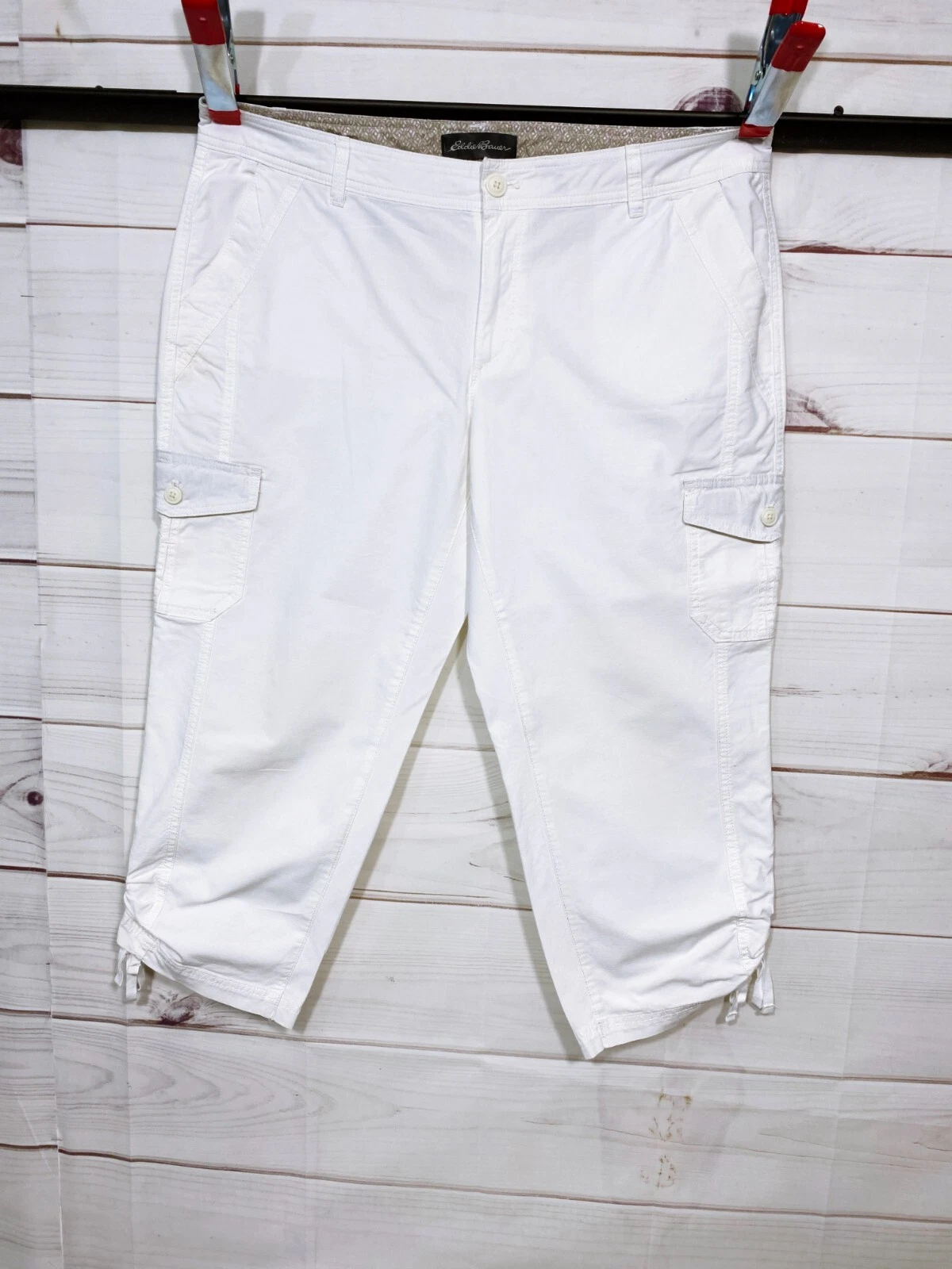 Eddie Bauer Womens Capri Pants Size 16 White Mid-Rise Pockets