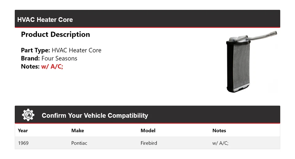 For 1969 Pontiac Firebird HVAC Heater Core 4 Seasons - Image 2 of 4