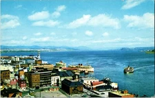 Quebec City Quebec Dufferin Terrace Panorama Ships Birds Eye Postcard QC