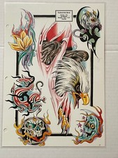 Vintage Celestrial Arts Brisbane Australia Tattoo Flash Sheet Eagle Skull /T41