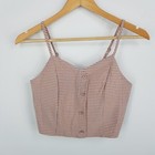 Three She Is Womens Size S 10 Beige White Checked Crop Top Roughed Stretch Back