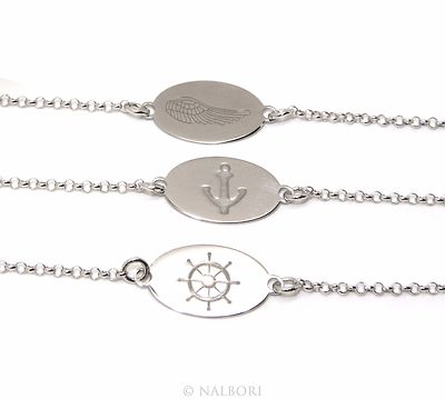 Armband Silber 925 mit Lasergravurplatte   Anker Flügelruder Herren Damen