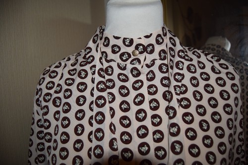 TOPSHOP HORSE PRINT CIRCLES PUSSY BOW TIE NECK Equestrian BLOUSE SHIRT 8 10 MINT - Picture 6 of 14