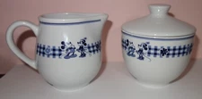 Disneyland Exclusive Blue Gingham Mickey & Minnie Mouse Sugar Bowl & Creamer Set