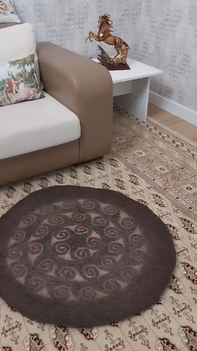 Reversible Round Felt Rug 2'10" - Sheep Wool Area Flooring Handmade Turkmen Gift - Video 1 of 1