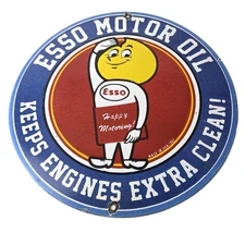 Vintage Esso Gasoline Sign - Gas Service Station Auto Oil Drop Porcelain Sign
