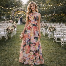 ASOS Floral Cutout Halter Maxi Dress Wedding Guest Garden Party Spring Size 6