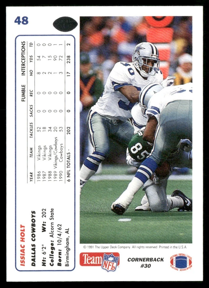 1991 UPPER DECK ISSIAC HOLT DALLAS COWBOYS #48 - Image 2 of 2