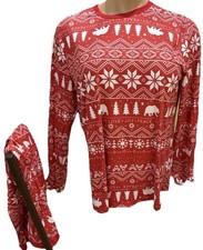 PatPat Men 2pc Christmas Pajama Set Top Pants Red Tree Bear Holly size L PURP