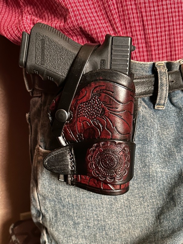 Western Leather Field Holster Floral Scroll FITS MODELS: Glock  19 23 48