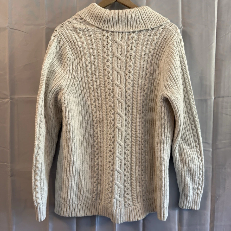 Suéter cardigã Lands End feminino L 14-16 pescador malha cabo xale colarinho *des - Imagem 3 de 4