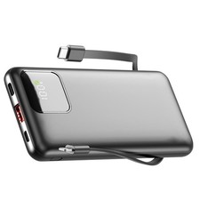 10000mAh Power Bank with Built-in Cords, 22.5W Fast Charging, Slim Travel Batter