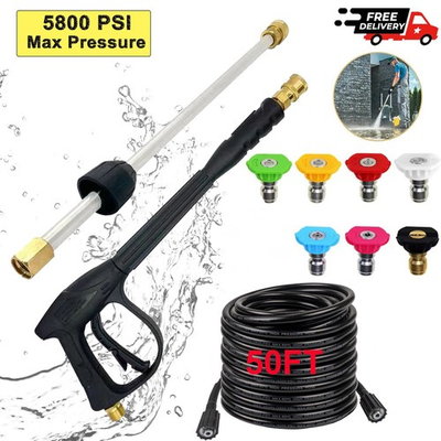 #ad 4000PSI Car Power Washer Gun Spray Wand Lance Nozzle 50FT M22 14MM Hose Kit US $32.98