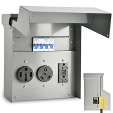 RV Electrical Panel with Breaker, Temporary Power RV Outlet Box with 20 30 50 Am