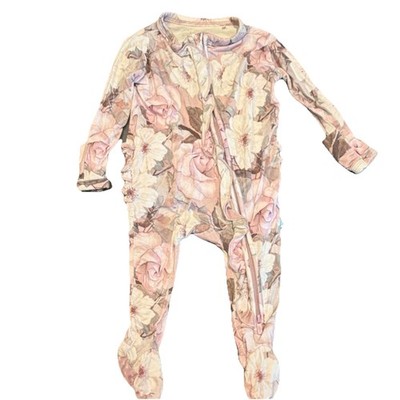 Posh Peanut NB Footed Zip Sleeper One Piece Long Sleeve Floral Ruffle Pink