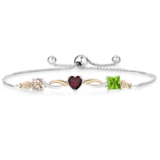925 Silver and 10K Yellow Gold Peach Morganite Rhodolite Garnet Peridot and Lab