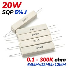 20 Watt Wire wound Cement Resistors Axial 0.1 ohms to 300K ohms 5 J Full range