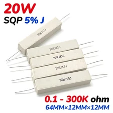 20 Watt Wire wound Cement Resistors Axial 0.1 ohms to 300K ohms 5% J Full range