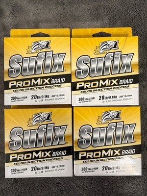 Sufix ProMix Braid- 300 yd rolls - 20 lbs - Low-Vis Green - Lot of (4)