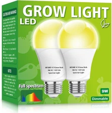 2 Pack LED Grow Light Bulbs A19 Bulb, Full Spectrum Plant Light Bulb, 9W E26 Gro