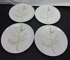 4 IKEA Overens Green White Leaf Dinner Plates 10 5/8" Ceramic Portugal 15541