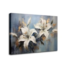 Flower Wall Art Canvas Prints White Elegant Lily Flower Painting Wall Decor F.