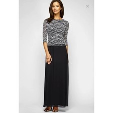 Alex Evenings Lace Chiffon Scalloped Hem A-Line Gown Size 8 Black NWT