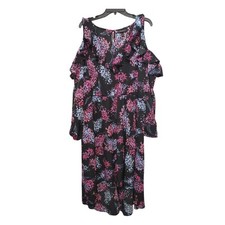 Lane Bryant Purple Floral Cutout Shoulder High Low Dress Women's Plus Size 22