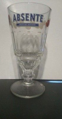 ABSENTE  Absinthe Refined  Liqueur 7'' Tall Painted Poppies Clear Glass Barware