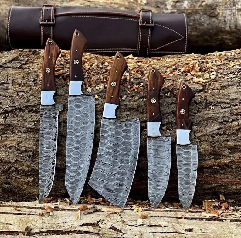 HAND FORGED DAMASCUS STEEL CHEF KNIFE Set Kitchen Knives Best USA gifts