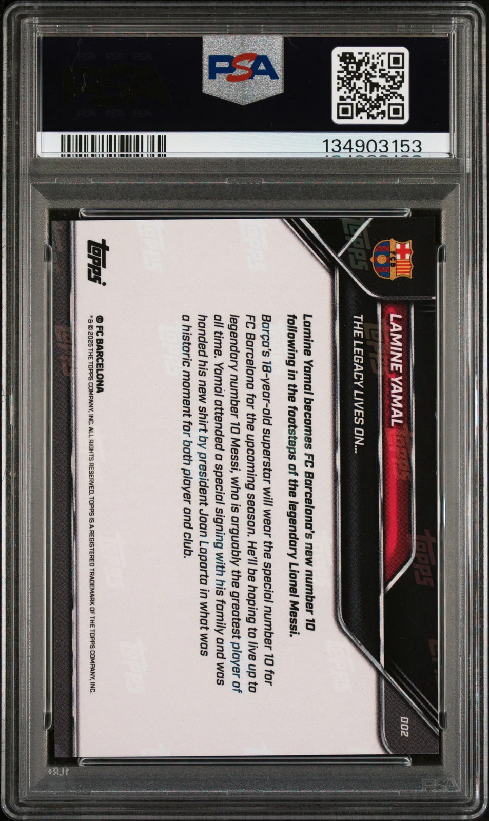 2025 Topps Now FC Barcelona Lamine Yamal #2 PSA 10 view 2