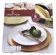 Set - 6 Crofton Colored Charger Plates Gold Dotted Festive Christmas Service NIB