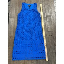 Laundry by Shelli Segal Blue Lace Crochet Sheath Dress Small Summer Cocktail EUC