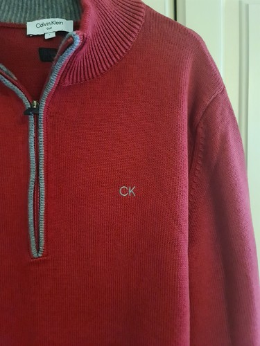 Calvin Klein Golf 1/4 Zip Jumper Size Medium Wool Blend Red Sports Pullover - Picture 3 of 8