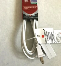 4ft Extension Cord 2 Prong AC Power 3 Outlets W Safety-Outlet Cover White Cable