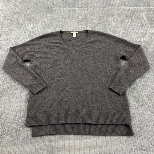White + Warren Sweater Womens Medium 100% Cashmere Dark Gray V-Neck Pullover