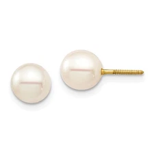 14k Yellow Gold 6-7 White Freshwater Cultured Pearl Screwback Stud Earrings
