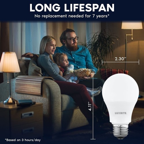 Luxrite A19 LED Light Bulb 8W=60W 3500K 800LM E26 Damp Rated ETL Listed 48-Pack - Picture 5 of 7