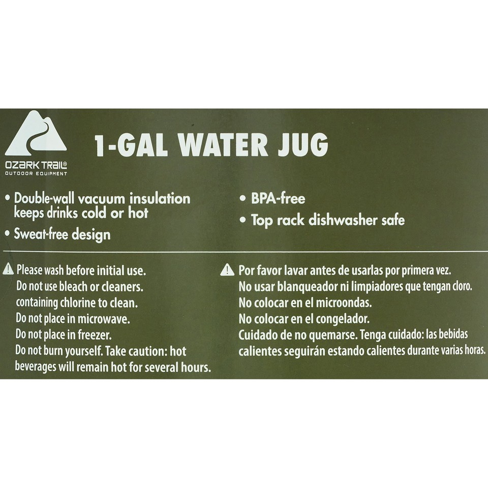 1gallon vacuumsealed stainless steel water jug Includes a lid BPA
