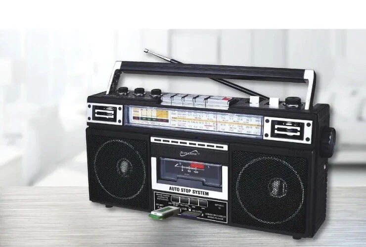 Radio Bluetooth Supersonic SC-3201BT 4 Bandas, USB y Reproductor de Cassette Boom Box Foto 3 de 3