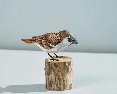 Sparrow Sculpture, Bird Statue, Painted Wood Carving, Sculpture, Christmas Gift - 第 3/6 張圖片