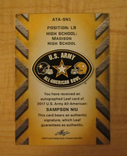 2017 Leaf Metal US Army All-American Bowl Tour Silver Auto 22/25 Sampson NIU - Picture 2 of 2