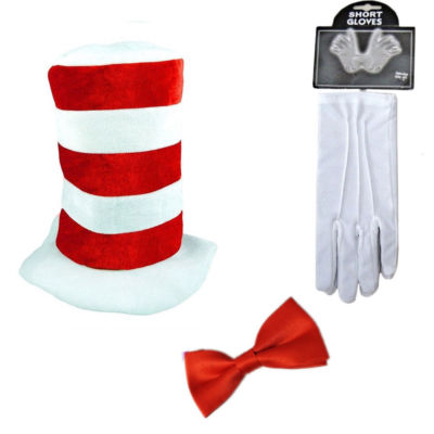 Kinder Mädchen Jungen Katze im HUT FLIEGE & HANDSCHUHE Seuss Buchwoche Kostüm Paket