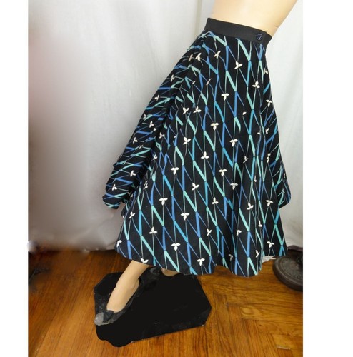 Vintage 1950s Black Print Full Circle Skirt Swing Dance Rockabilly - Picture 4 of 8