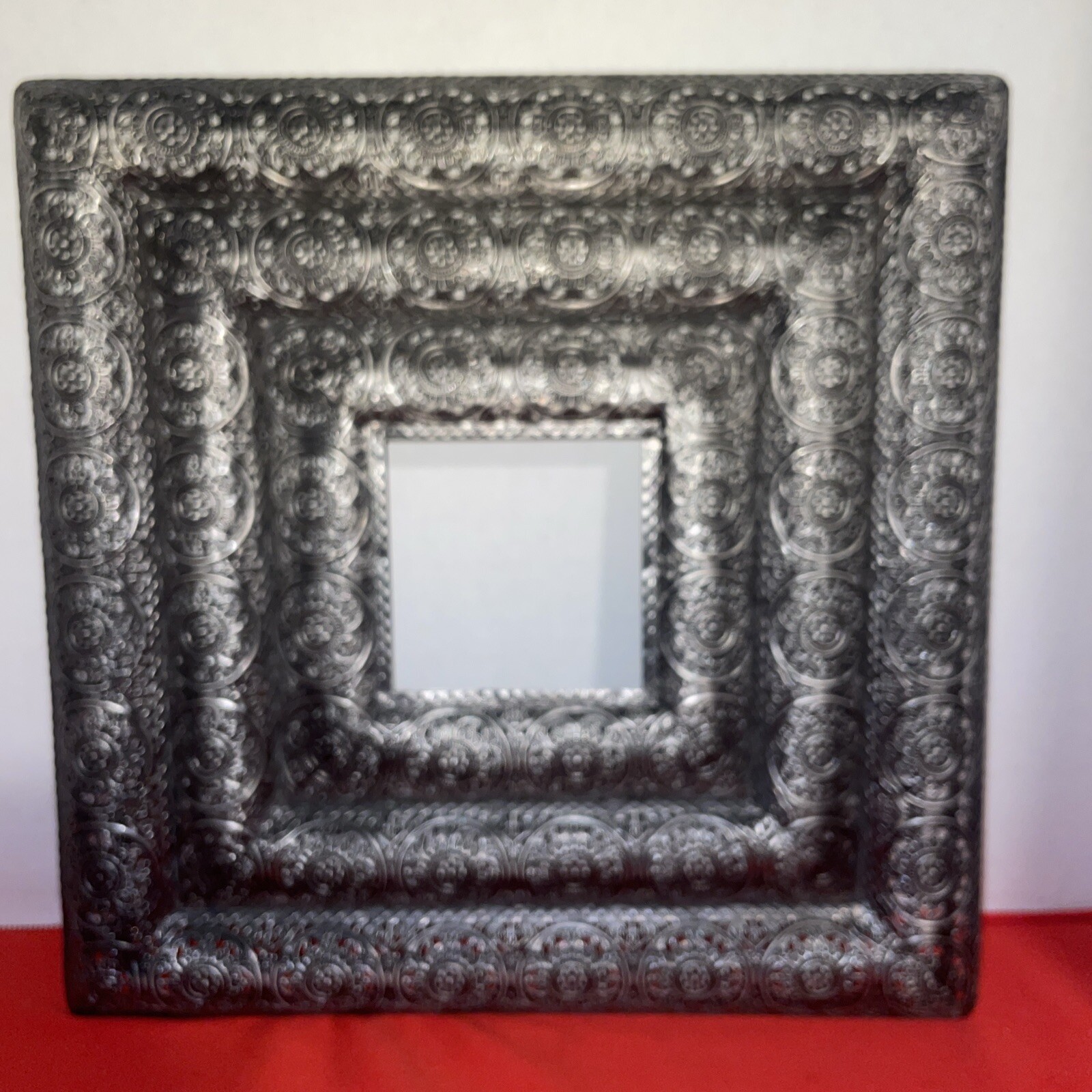 Vtg Embossed Carved Moroccan Style Silver Tone Metal Picture Frame-see All Pics