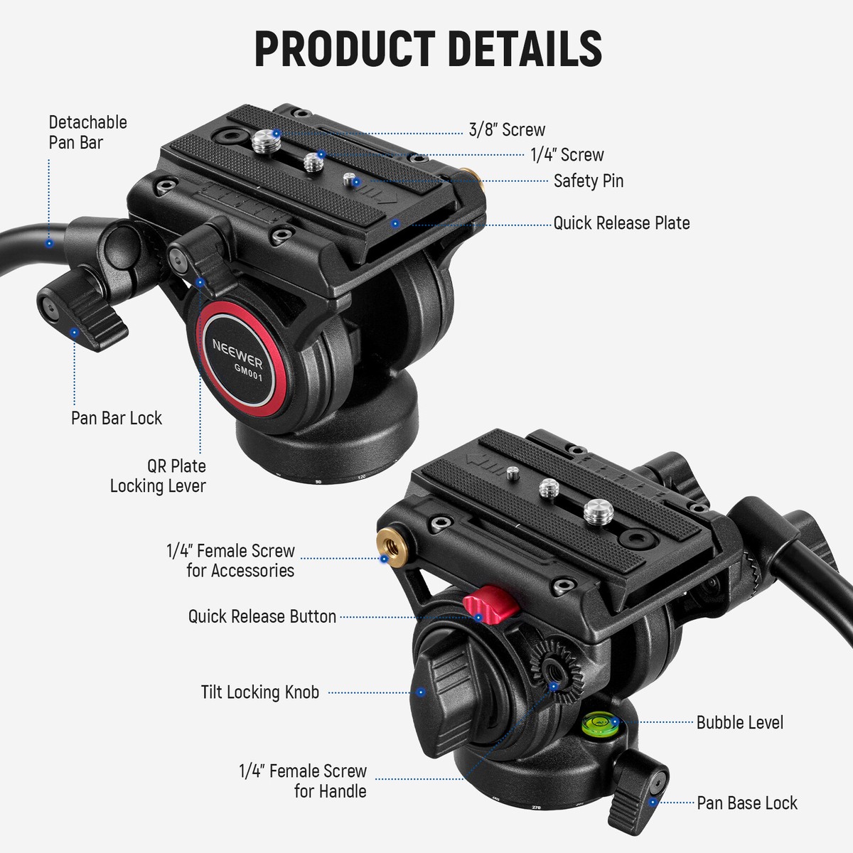 Neewer Heavy Duty camera statief kogelkop met handvat en 1/4 inch Neewer Heavy Duty camera statief kogelkop met handvat en 1/4 inch