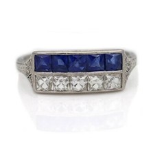 1.25Ct Blue Sapphire  White Princess CZ Art Deco Ring 925 Sterling Silver