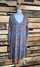 Soft Surroundings Santiago Blue Orange Floral Dress M Jersey Pockets Vneck